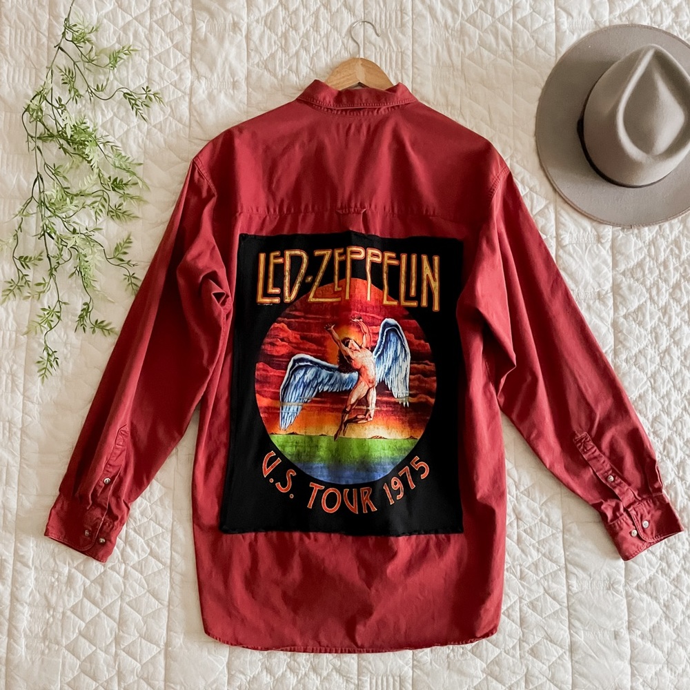 Upcycled Led Zeppelin Button Down Shirt Jacket